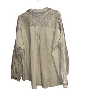 Umgee Cream Collared Corduroy Shacket 1X with Sequins